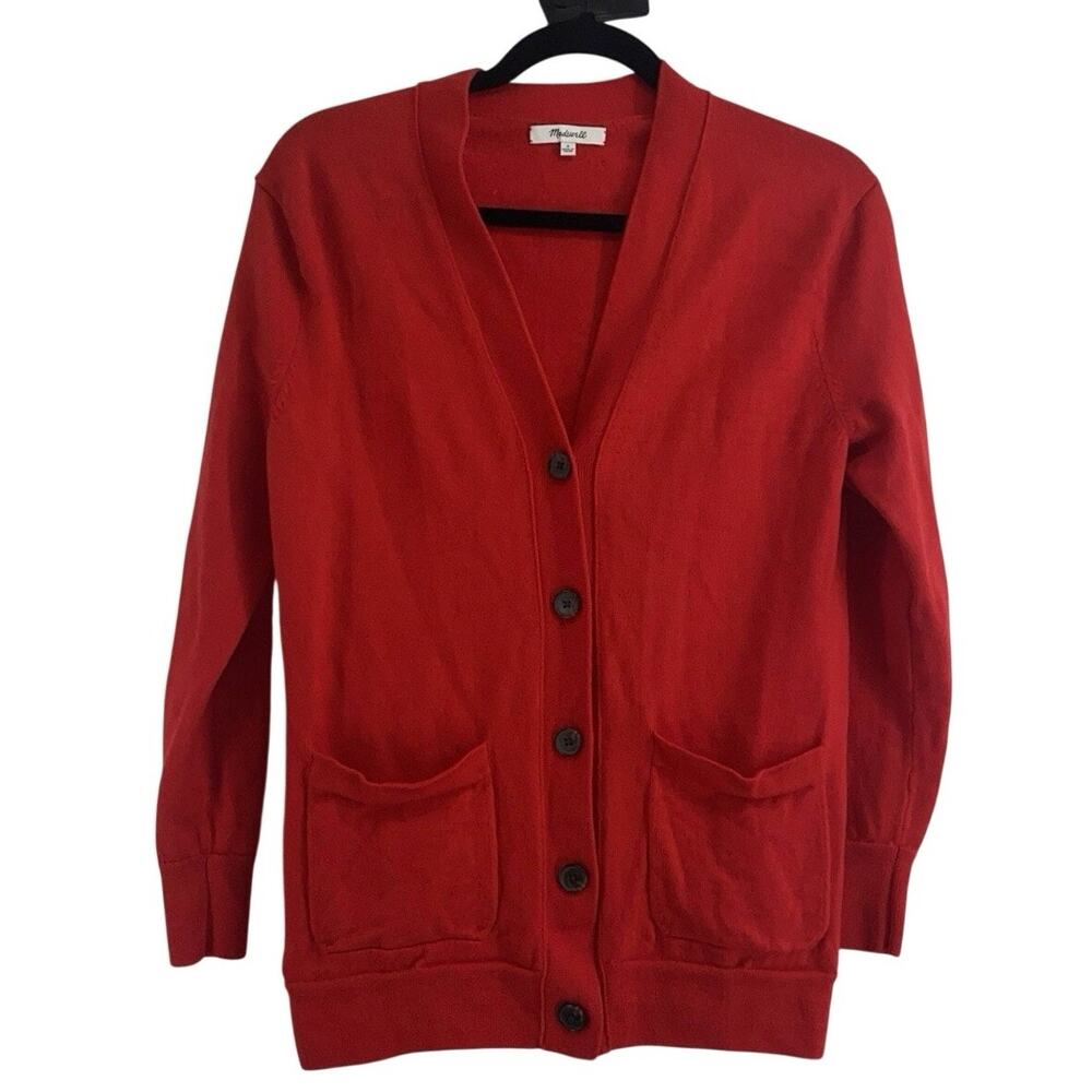 Madewell Merino Wool Boyfriend Sweater Red cardigan Small